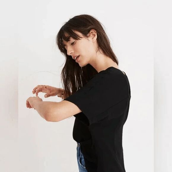 Madewell rhyme blouse top womens small black keyhole classic minimalist work #p - Picture 11 of 11